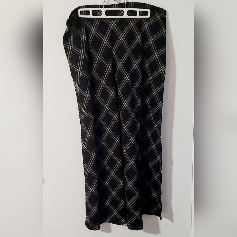 Vintage Eddie Bauer Black Plaid Maxi Skirt size 18 Linen Blend
